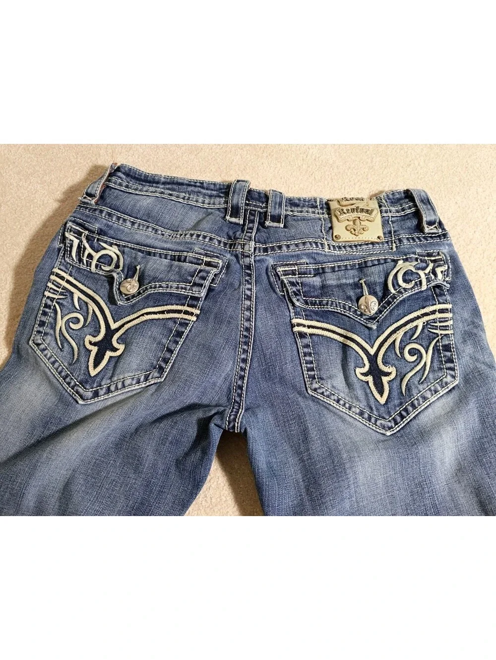 Rock Revival Jeans Men 34x31 Briley Straight Fit Embroidered Denim Pants Flap